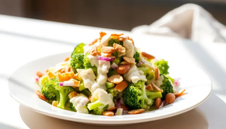 Broccoli salad recipe: fresh broccoli and almonds.