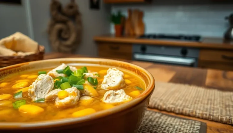 Bowl of chicken corn soup.