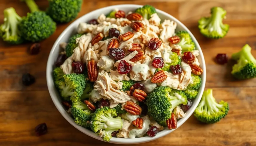 Bowl of Chicken Salad Chick broccoli salad.