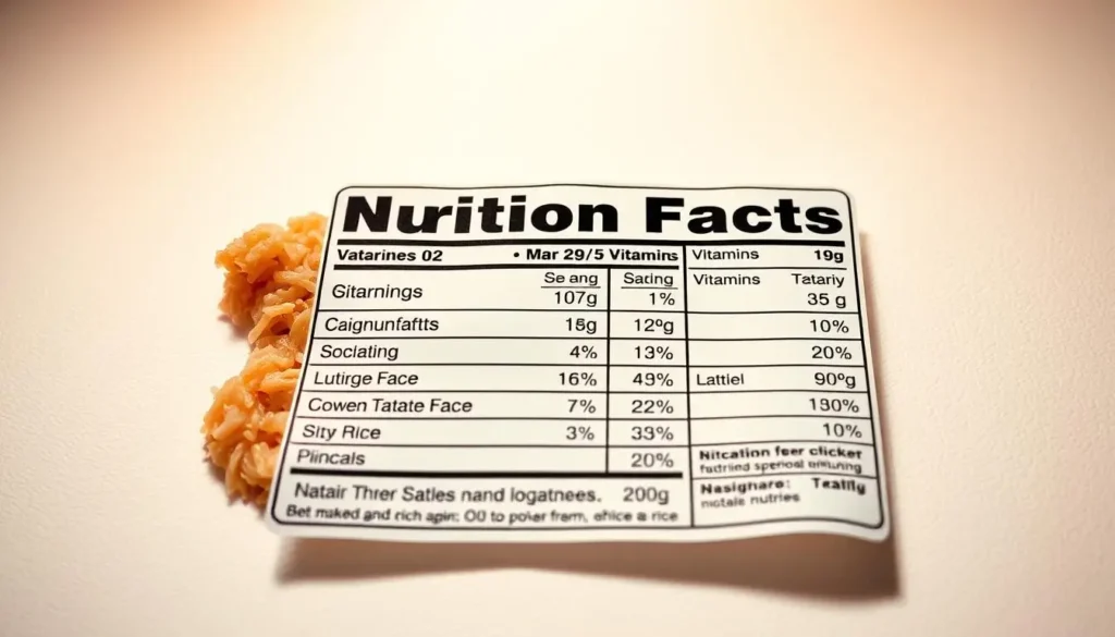 Nutrition facts for fried rice.