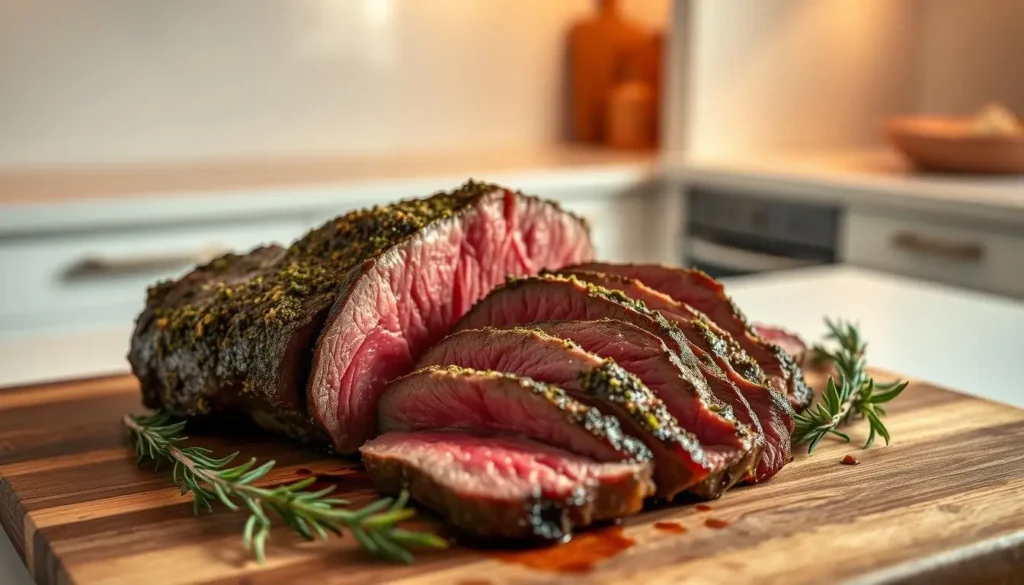 Roast Beef Mastery: Sliced Herb-Crusted Perfection