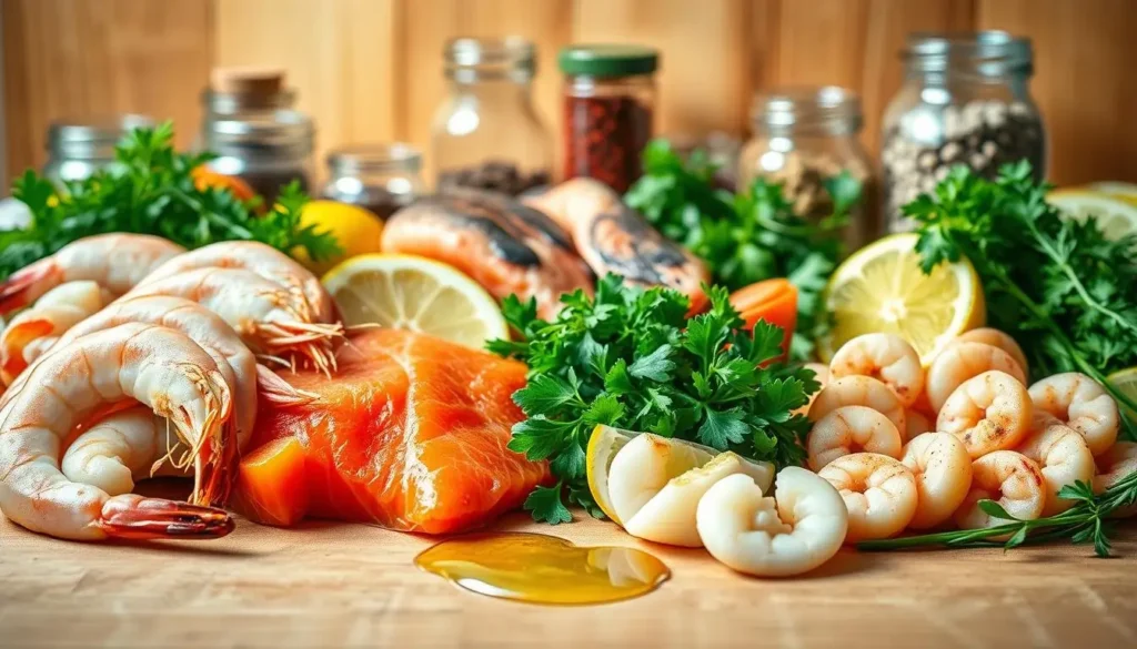 Seafood recipe ingredients.