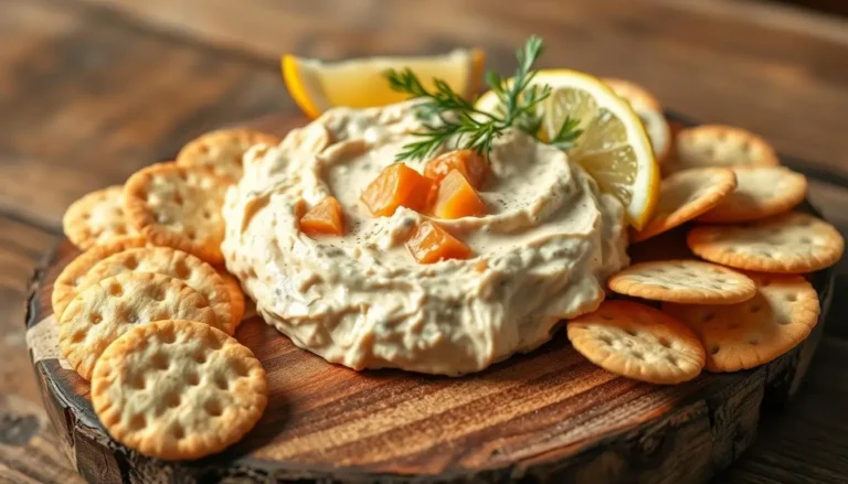 Smoked fish dip with crackers.