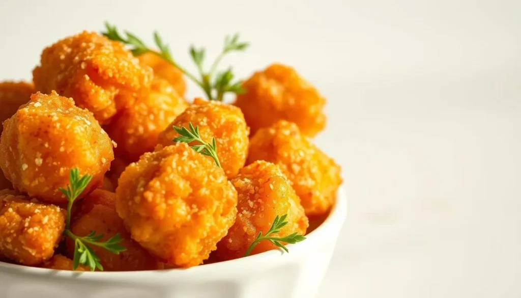 A bowl of crispy chicken illustrating the air fryer chicken bites benefits.